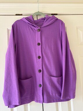 Appleseed's Button-Up Hooded Cotton Cardigan Size L NWOT